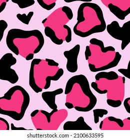 Leopard Print Pink Heart Seamless Pattern Background