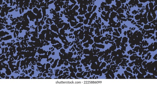 Patrón transparente de impresión de leopardo. Resumen de la textura de la piel de la fauna silvestre. El patrón geométrico repetible en el fondo azul. Grungy estilo retro para impresiones de moda. Ilustración del vector