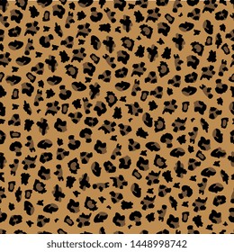 Leopard print seamless pattern background, detailed wild safari animal fur skin texture for exotic textile design, decorative trendy vector illustration