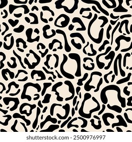 Leopard print seamless pattern. Black spots on a white background. Vector. Classic trendy print. Great design for fabric, wallpaper, wrapping paper, home textiles, interiors, linens.