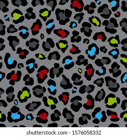 Leopard print seamless pattern, colorful animal print, vector illustration.