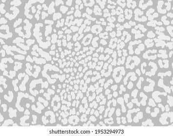 Leopard Print Seamless Pattern Design With White Colored Spots On Dark Gray Background. Fashion Animal Print Patten In Neutral Gray.