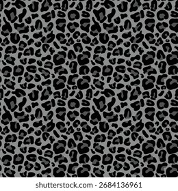 Leopard impressão padrão sem emenda, fundo moderno cinza, design de vetor de textura de pele animal