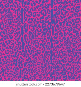 Leopard print seamless pattern. Neon cheetah skin 80 90s design. Bright pink spots background. Vector illustration.