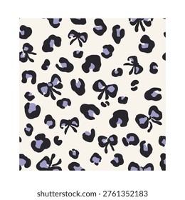 Leopard print seamless pattern with purple bows animal print background fabric design fashion textile decorative pattern wild nature inspired cute bows playful print repeatable pattern graphic design resource chic animal texture.