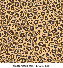 Leopard print, seamless pattern. Skin of cheetah, leopard. Fashionable fabric, elegant animal background. Animal spots. Vector texture