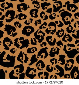 Leopard print, seamless pattern. Skin of cheetah, leopard. Fashionable fabric, elegant animal background. Exotic wild animal spots. Vector texture