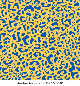 Leopard print seamless pattern. Trendy animal skin texture for fabric, wrapping, wallpaper, apparel. Vector background blue yellow color