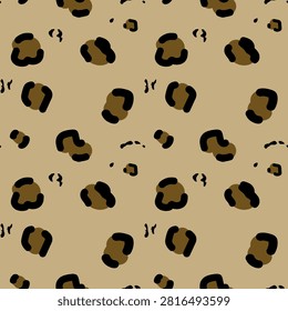 Leopard print seamless pattern. Vector animal skin texture background, wild cheetah spotted pelt design for fashion textile, fabric printing, wallpaper, wrapping paper, and packaging.