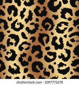 Leopard print. Skin seamless pattern. Repeated animal pattern for design prints. Gold background. Abstract spot texture. Modern stylish spots. fashion pattern. Cheetah backdrop. Vector illustration