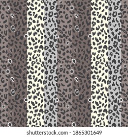 Leopard print stripe greyscale seamless pattern