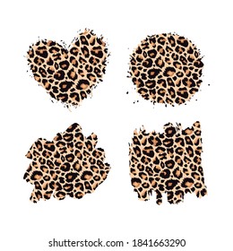 Leopard print texturizado pincel dibujado a mano conjunto. Resumen de manchas de pintura grunge con textura de patrón de piel de guepardo animal salvaje. Elementos de diseño de vectores para diseño de impresión de moda, etiqueta, tarjeta, fondos.