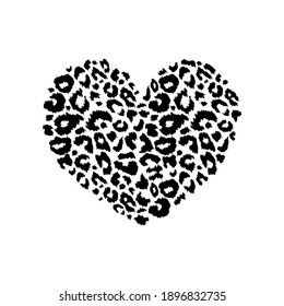 Leopard print textured heart shape. Abstract design element with wild animal cheetah spot skin pattern. Vector illustration for fashion print design, tag, Valentines greeting card.