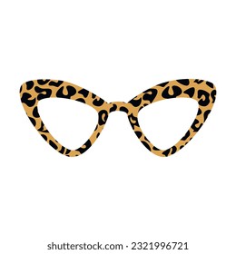 Leopard print trendy cat eye sunglasses vector drawing  Hand drawn graphic icon isolated white  Flat minimal illustration  Design element for print  banner  card  wall art poster  brochure  logo 