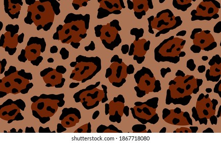 Leopard print. Trendy seamless vector print. The texture of the animals. Jaguar spots on a beige background. Imitation of cheetah skin painted on clothes or fabric, modern textile