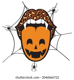 Leopard Print Vampire Lips with Pumpkin Tongue Set 