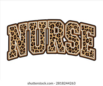 Leopard Print Varsity Nurse Typography Retro Healthcare Lettering Design
