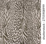 Leopard print. Vector seamless pattern. Animal skin background with black and brown spots on beige backdrop. Abstract exotic safari texture. Jaguar, leo, puma cheetah,zebra, fur pattern. Repeat design