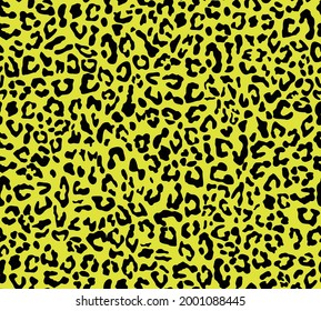 Leopard print vector seamless pattern, yellow background, trendy texture for textiles.