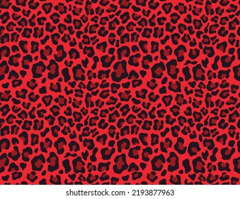Leopard print vector seamless pattern, red background for textile. Animal