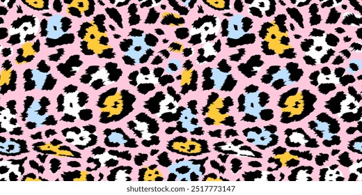 Leopard print vector seamless pattern. Realistic animal background, wild cat texture, spots on background. Hand drawing seamless pattern. Background for poster graphic design, banner, wrapping paper.
