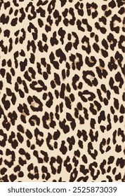 Leopard print. Vector seamless pattern. Animal skin background with black and brown spots on beige backdrop. Abstract exotic safari texture. Jaguar, leo, puma cheetah fur pattern. Repeat design