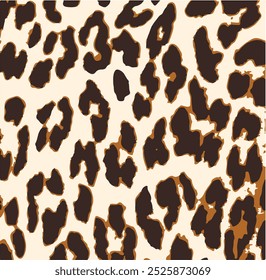 Impressão de leopardo. Padrão sem emenda do vetor. Fundo de pele animal com manchas pretas e marrons no fundo bege. Textura de safári exótico abstrato. Jaguar, leo, puma padrão de pele de chita. Repetir design