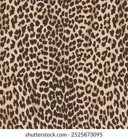 Leopardenmuster. Nahtloses Vektormuster. Tierischer Hauthintergrund mit schwarzen und braunen Flecken auf beigem Hintergrund. Abstrakte exotische Safari-Textur. Jaguar, Leo, Puma Gepard Fell Muster. Entwurf wiederholen