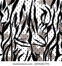 Leopard print. Vector seamless pattern. Animal skin background with black and brown spots on beige backdrop. Abstract exotic safari texture. Jaguar, leo, puma cheetah fur pattern. Repeat design