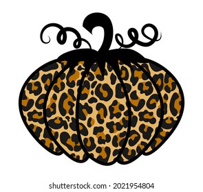 Leopard pumpkin - Hand drawn vector illustration. Autumn color poster. Good for Thanksgiving or Halloween decoration, posters, greeting cards, banners, textiles, gifts, shirts, mugs or other gifts. svg