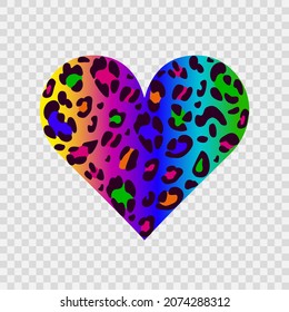 Leopard rainbow heart on a transparent background.Vector heart - symbol of love. For design of blog ,banner,poster,fashion,web sites,apps,card. Bright lgbt fashion design flag