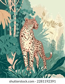 Leopardo en la selva tropical. Imprimir o afiche. 