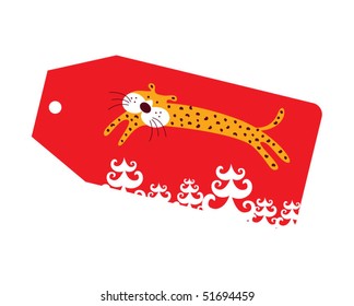 leopard red christmas tag
