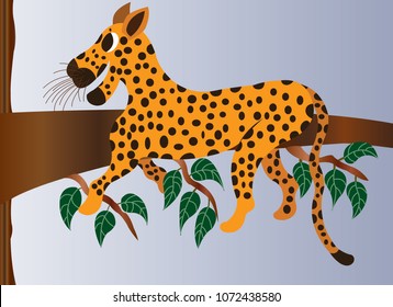 A leopard relaxes on a tree branch