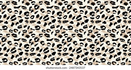 Fondo de patrón de repetición de leopardo. Estampado de tela de piel de animal africano. Estilo de la moda de la fauna en textura de color negro y marrón. Ilustración vectorial