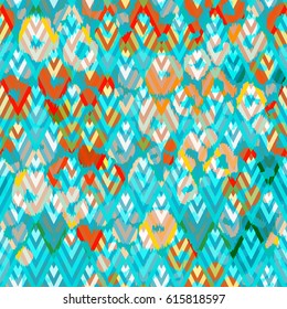 Leopard repeating pattern animals spot on a blue print geometric lines. Overlay effect geometric animal drops a rhombus ornament. Vector animal background.
