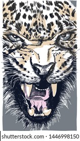 Leopard roaring head silhouette, vector design.