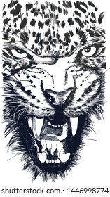 Leopard roaring head silhouette, vector design.