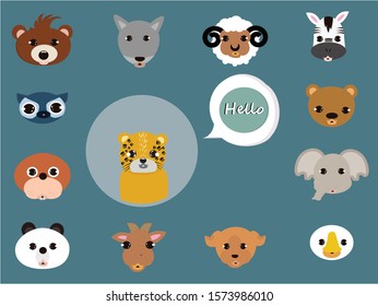 Leopard say hello concept. Creative idea design for animal face. Flat vector illustration for your project, brochure, web page  or presentation.