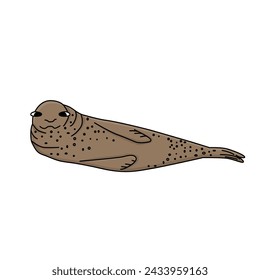 Leopard seal. Vector hand drawn cartoon illustration of arctic animal in Antarctica. Polar character outline illustration on the white background