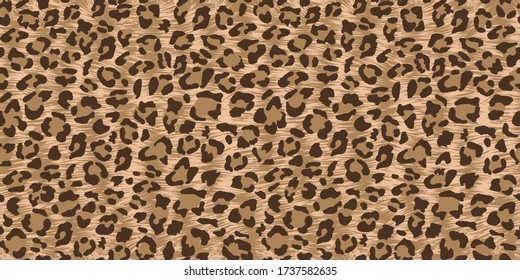 Leopard seamless background. Brown print. Vector pattern of a wild animal, textiles. Realistic wool