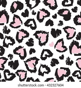 Leopard seamless heart pattern design, vector illustration background