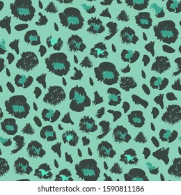 Leopard. Seamless ornament by printing the color of the 2020 Neo mint. Vector graphics. Wallpaper, fabric, packaging, website, background.