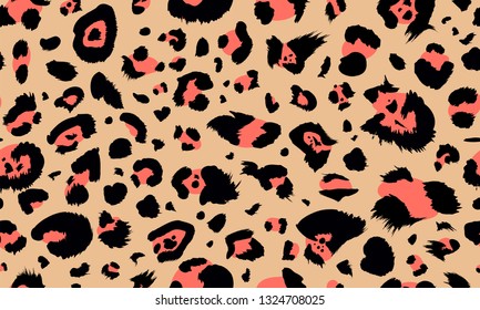 Leopard seamless pattern. Animal print with leopard dots. Trendy living coral and sand color. Vector illustration for textile, fabric, wrapping paper, background, packaging.