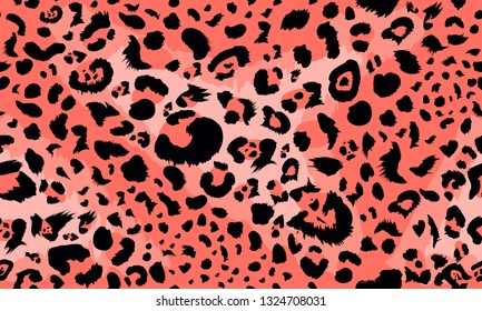 Leopard seamless pattern. Animal print with leopard dots. Trendy living coral color. Vector illustration for textile, fabric, wrapping paper, background, packaging.