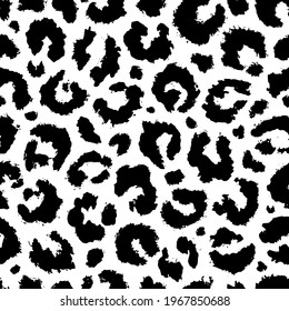 Leopard seamless pattern. Animal print. Skin leopard, cheetah or panther. Black pattern isolated on white background. Spot texture for design prints. Abstract fashion pattern. Vector illustration