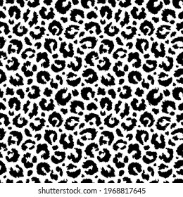 Leopard seamless pattern. Animal print. Skin leopard, cheetah or panther. Black pattern isolated on white background. Spot texture for design prints. Abstract fashion pattern. Vector illustration