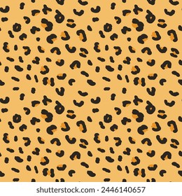 Leopard seamless pattern. Animal skin fur print endless background. Exotic wild repeat cover. Stylized spots simply loop ornament. Vector flat hand drawn illustration.