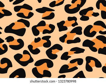 Leopard seamless pattern. Animal texture. Monochrome brown, orange, black spots of a hypard. Animal skin, camouflage color. Vector illustration for backgrounds, clothes, testil, wrapping paper, prints