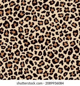 Leopard seamless pattern, beige brown spotty fur. Vector